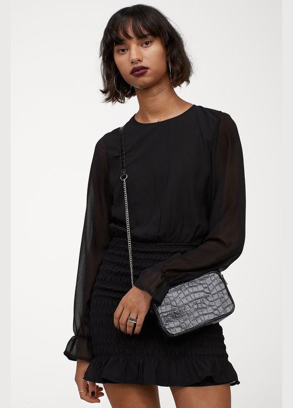 Чорна повсякденний, кежуал, вечірня плаття з зібраною спідницею для жінки 0918905-001 чорний H&M однотонна