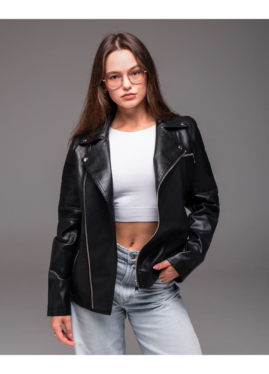 Чорна демісезонна косуха чорна штучна шкіра підкладка тканина No Brand