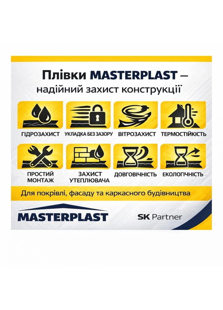 Супердифузійна мембрана Premium 120 120 г/м² (75 м.кв/рул) для даху та фасаду Mastermax (400545014)