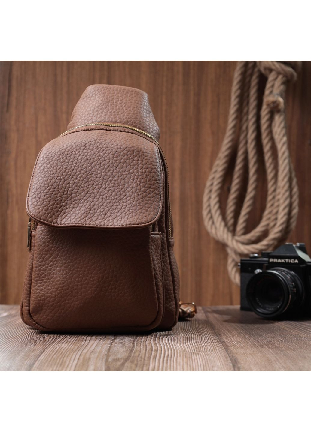 Практичная женская сумка с одной лямкой через плечо из крупнозернистой экокожи 17х29х9 см Vintage (315869089)