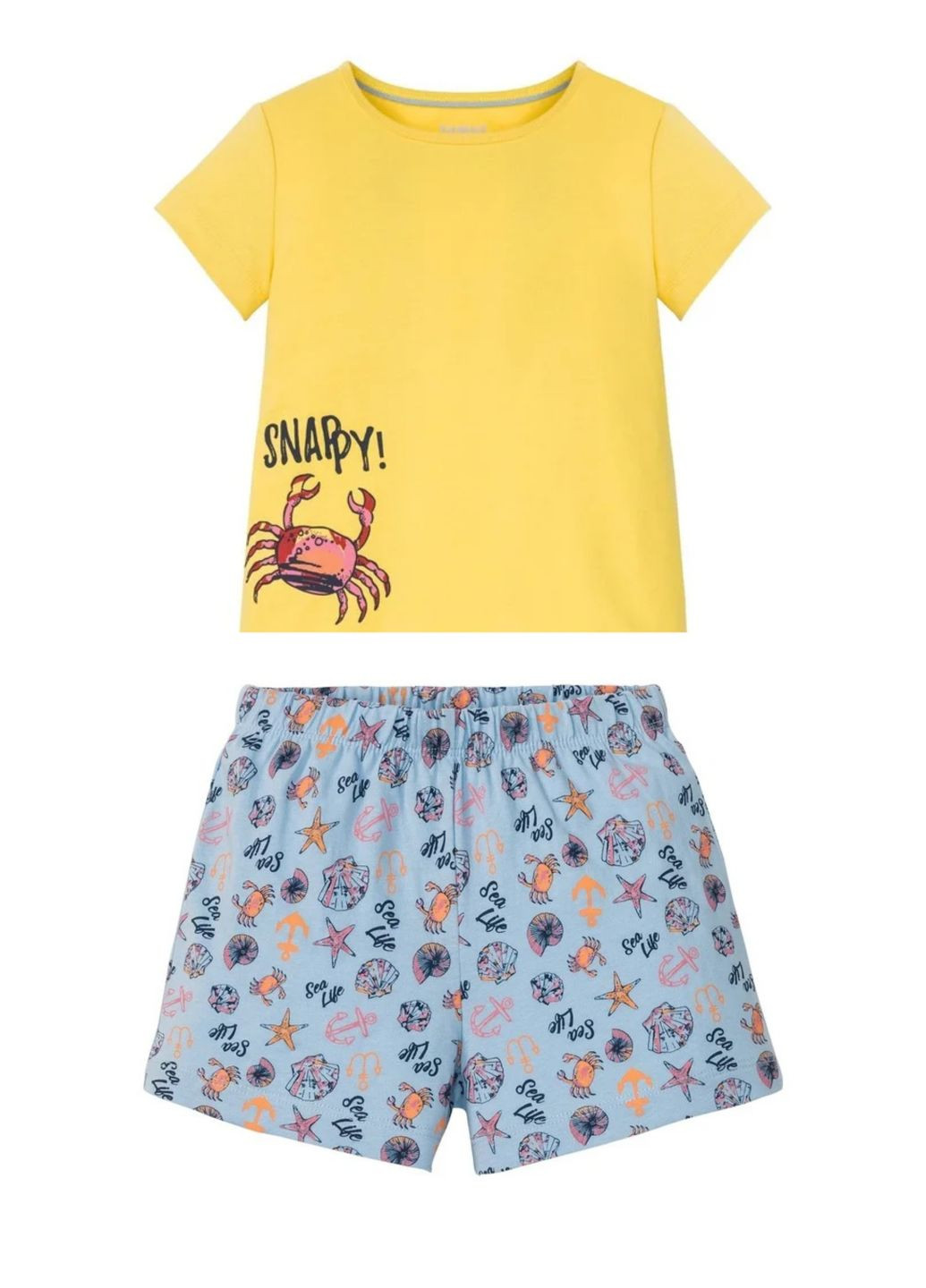 Желтая всесезон пижама летняя для девочки футболка + шорты Lupilu