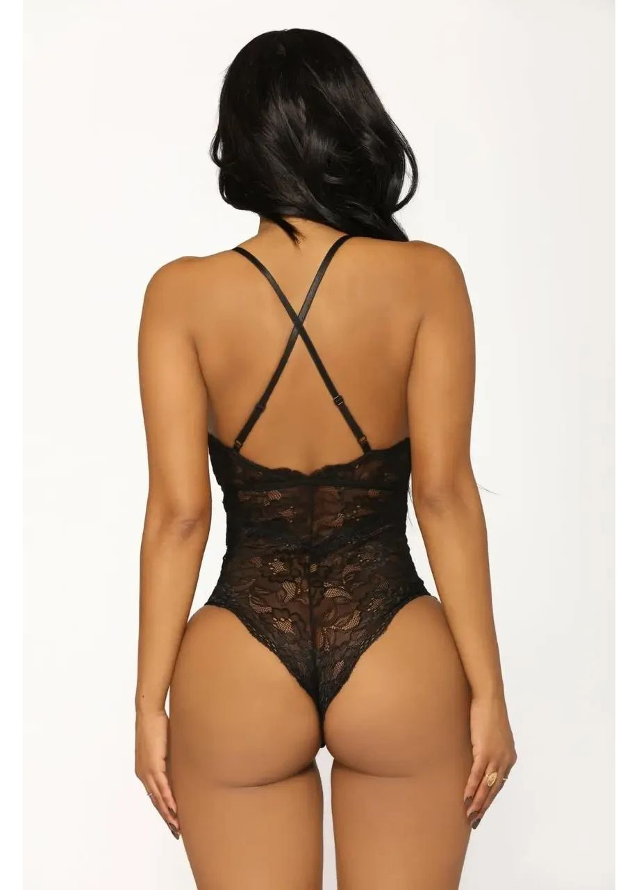 Кружевный боди на бретелях с открытой спиной. Кружевной боди полупрозрачный с декольте. China (360862122)