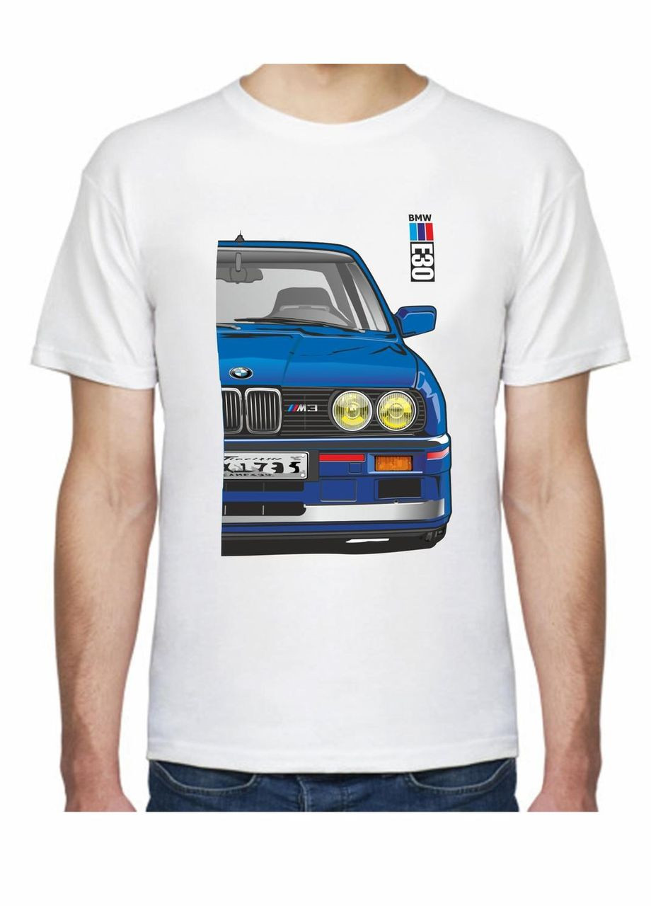 Белая мужская футболка с принтом bmw e30 motorsport fr 407430 белая Avtolife