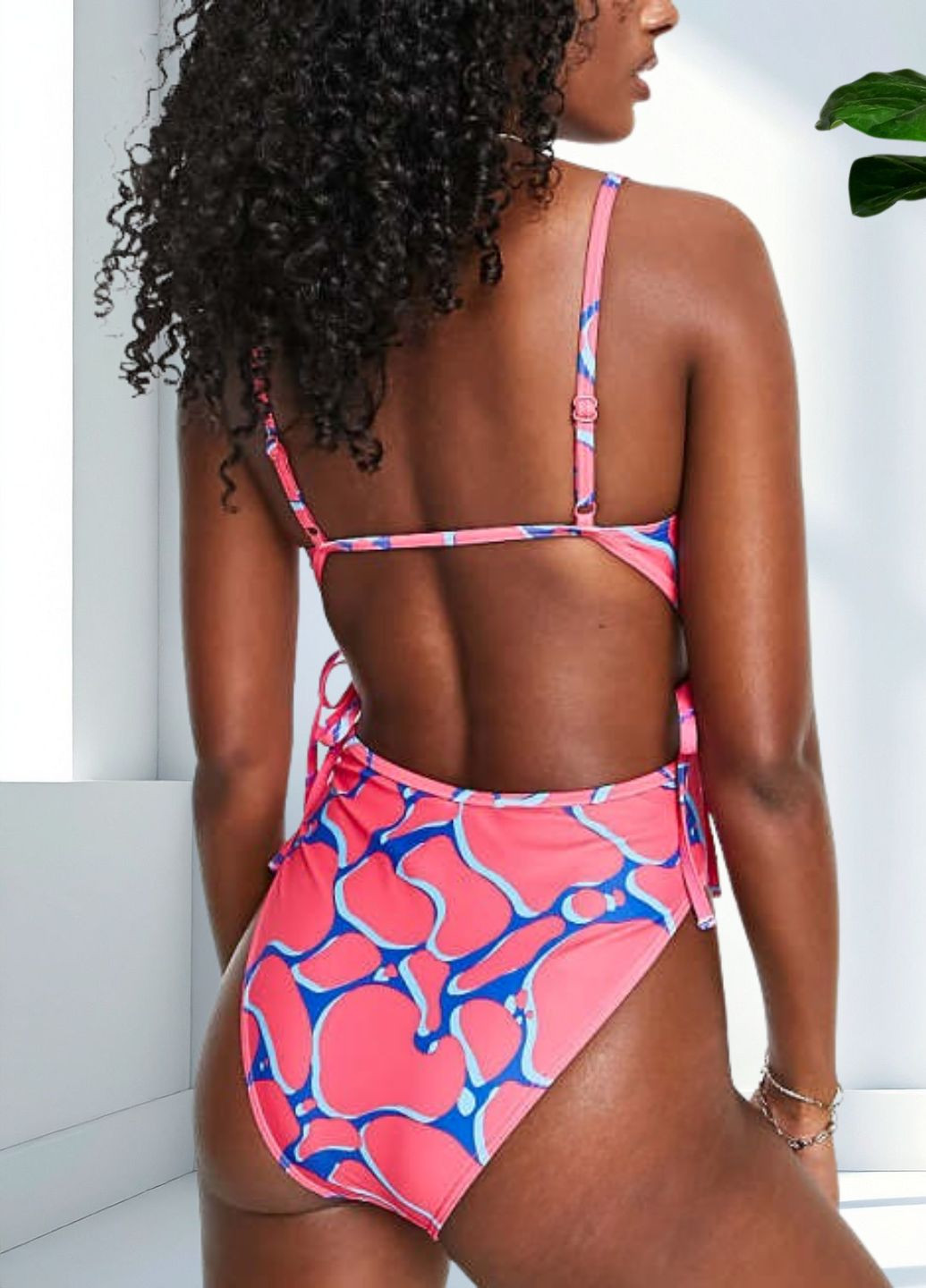 Рожевий літній купальник суцільний luxe palm swimsuit (8441) FS