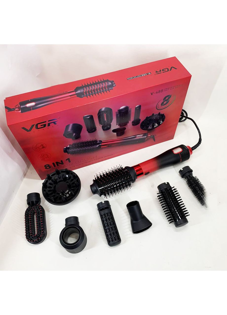 Фен-щетка стайлер 8 в 1 V-488. Цвет: красный VGR (364666120)