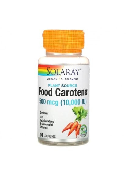 Бетакаротин, Food Carotene,, 10,000 IU, 30 капсул (SOR-04113) Solaray (266039034)
