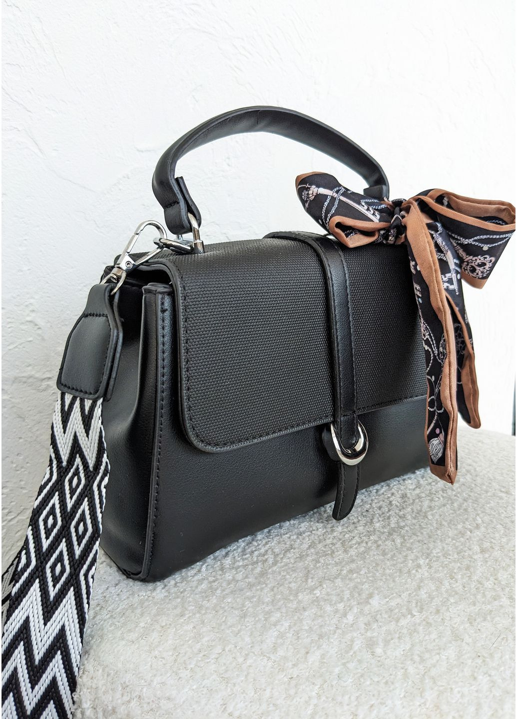 Модна жіноча сумка з екошкіри з декором-хустинкою InFashion Сумка (360751149)