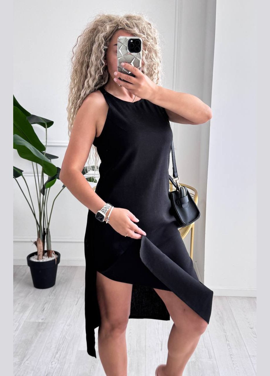 Черное длинное платье меди с разрезами Україна однотонное