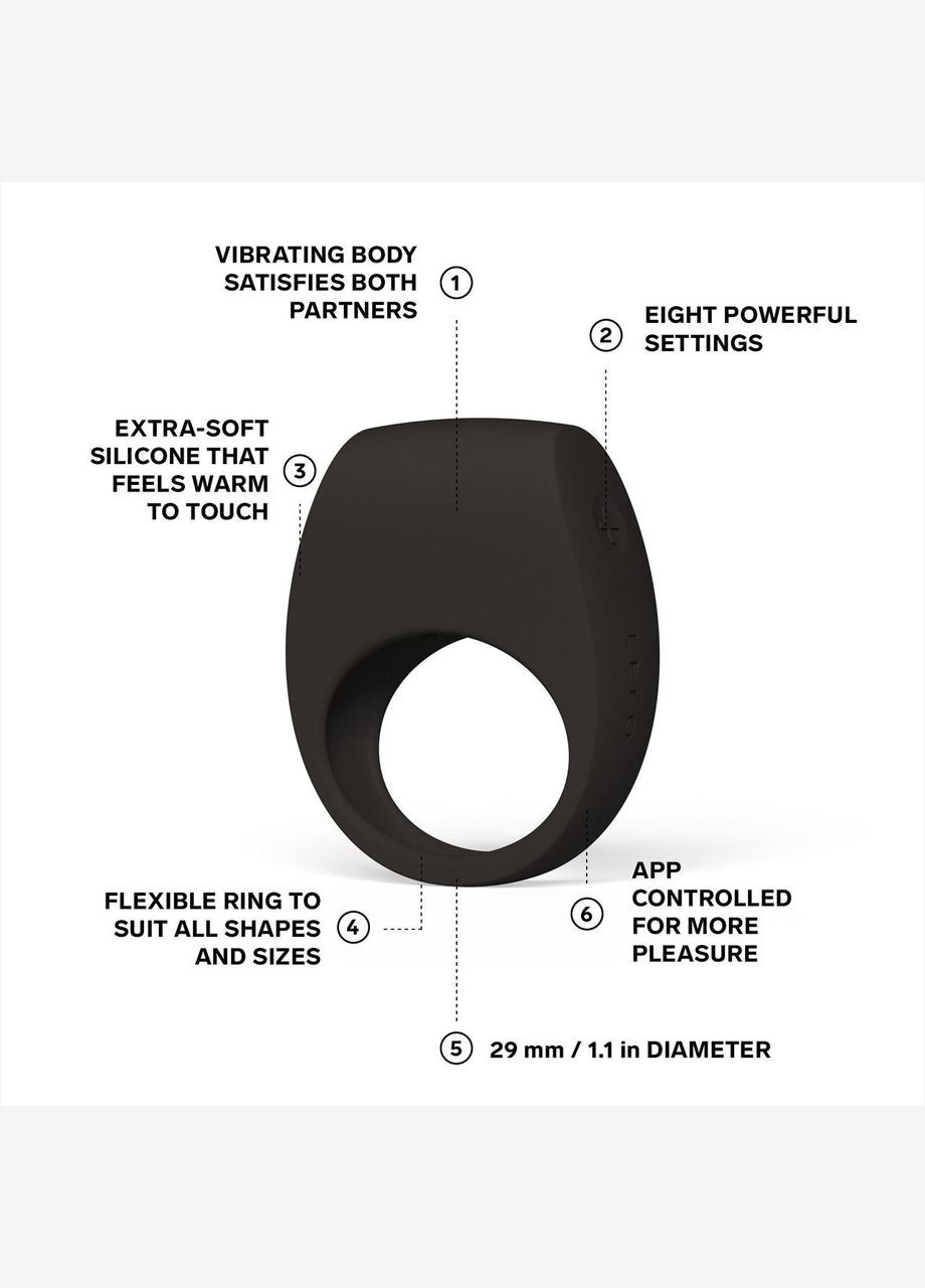 Эрекционное кольцо с вибрацией Tor 3 Black, управление со смартфона Lelo (303885772)