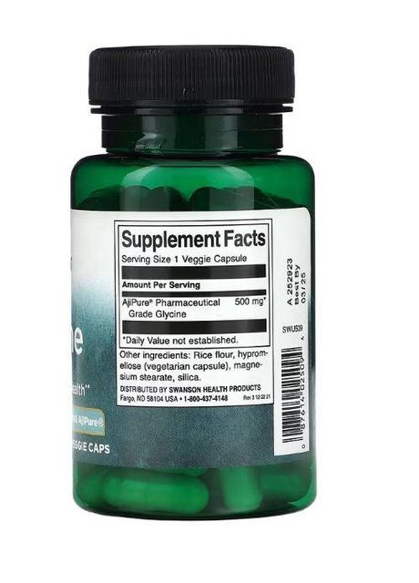 Гліцин, Glycine - Featuring AjiPure, 500 мг, 60 вегетаріанських капсул Swanson (360715986)