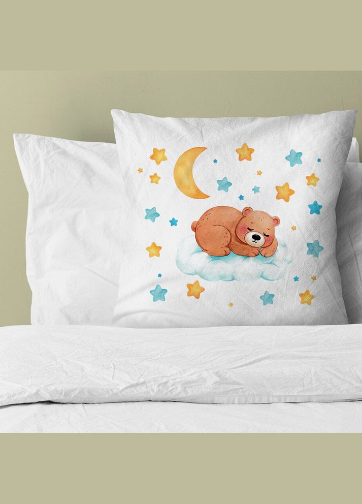 Подушка декоративна з дитячим оригінальним принтом "Сплячий мишка на хмарці серед зірочок і місяця" Push IT Кавун (316095563)