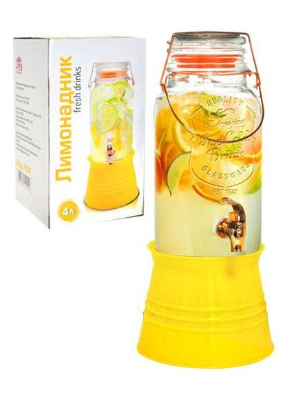 Глечик для лимонаду Limoncello 4л скляний з краном та підставкою для напоїв та соку S&T (368977377)
