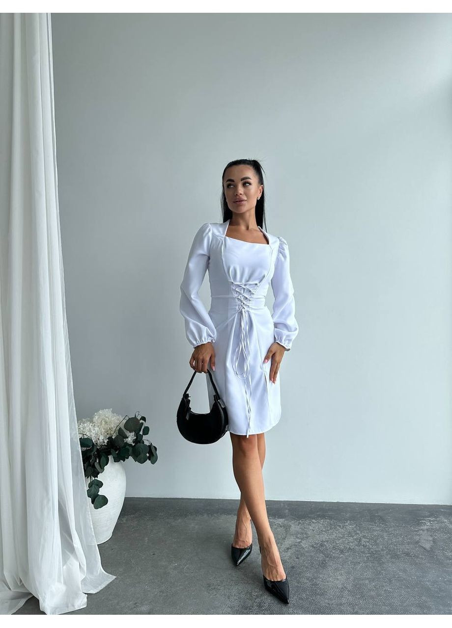 Белое коктейльное элегантное платье из креп-костюмки – женственность, стиль и безупречная посадка (замеры в описании) DK/DL Мода без кордонів однотонное