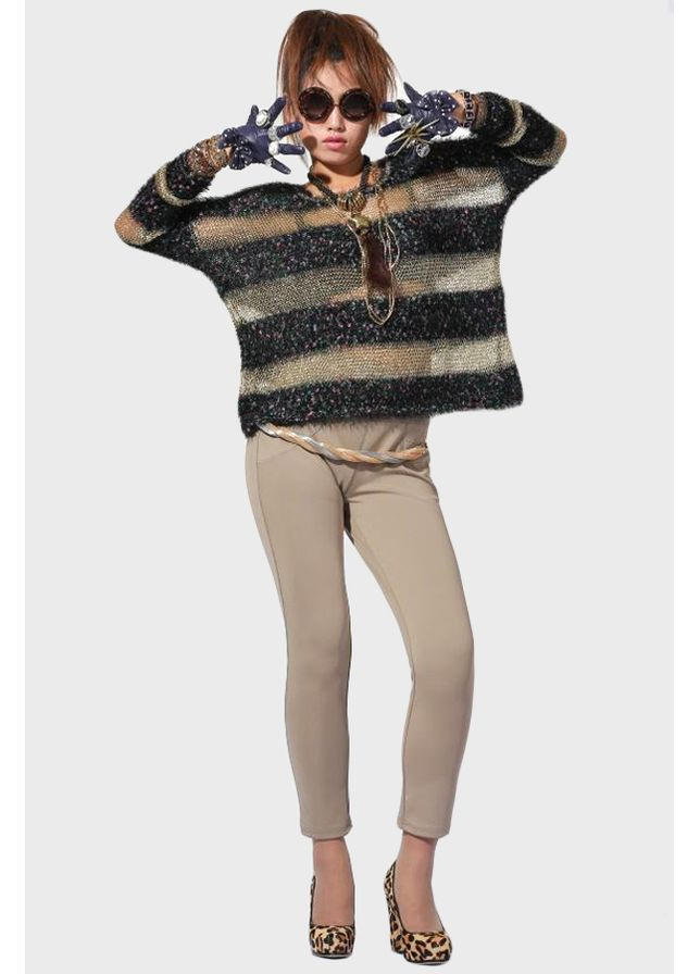 Черный женский нарядный свитер в сетку с люрексом lw-835310 черный Lowett