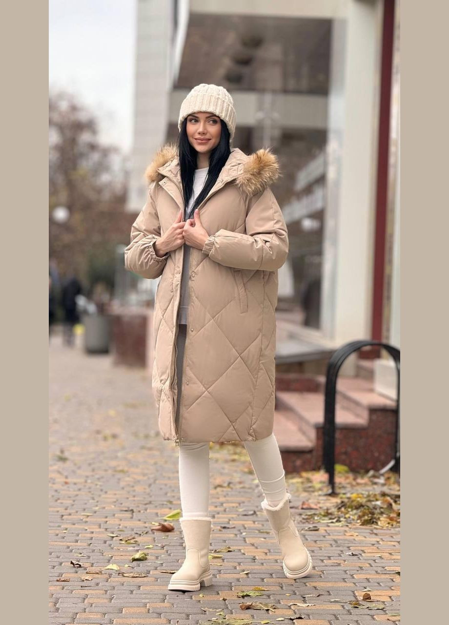 Бежева зимня куртка пальто жіноча зимова бежева куртка-пальто No Brand Жіноча зимова куртка