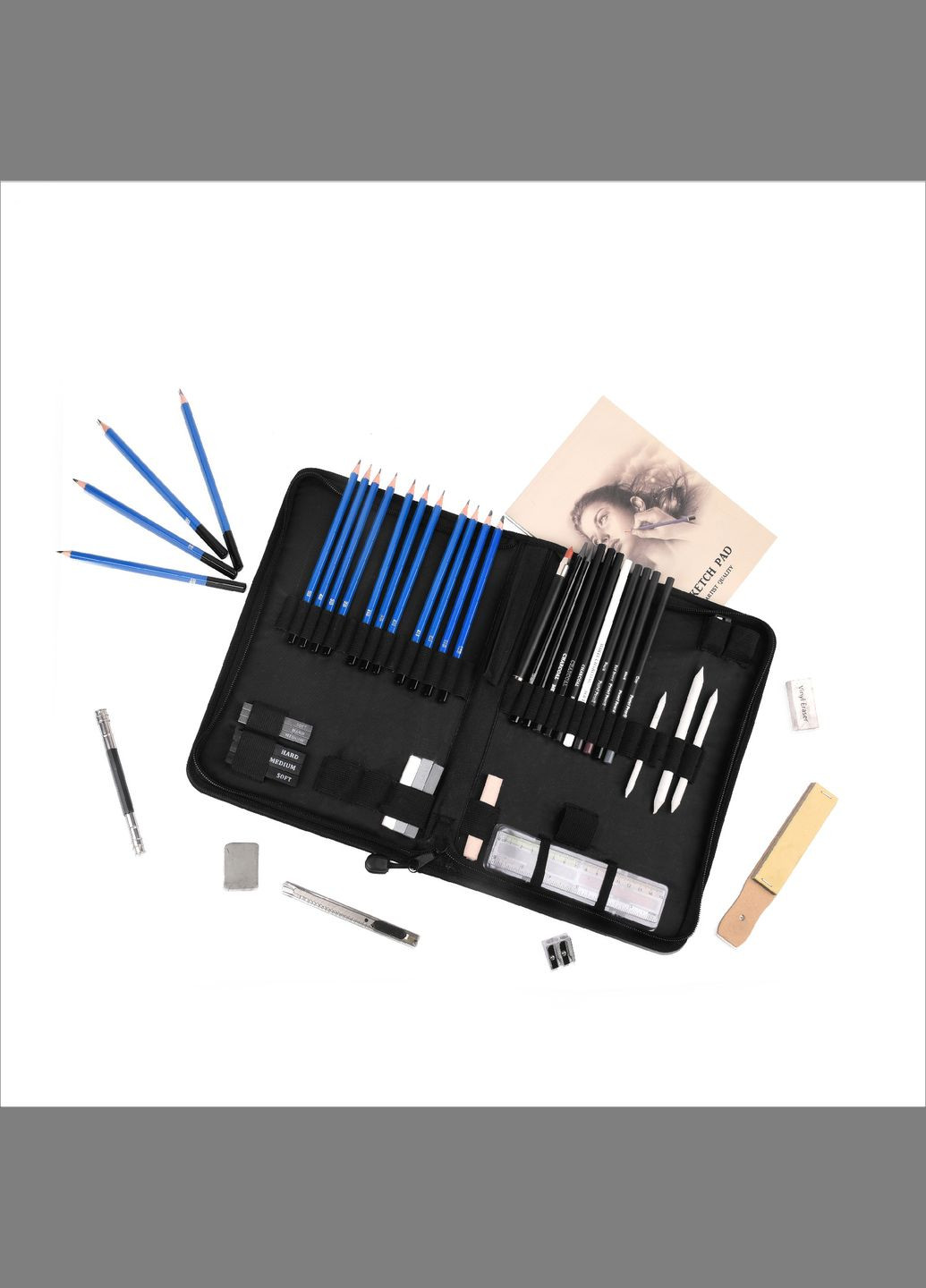 Художній набір для малювання та ескізів в нейлоновому пеналі (60 предметів) Yover (322504113)