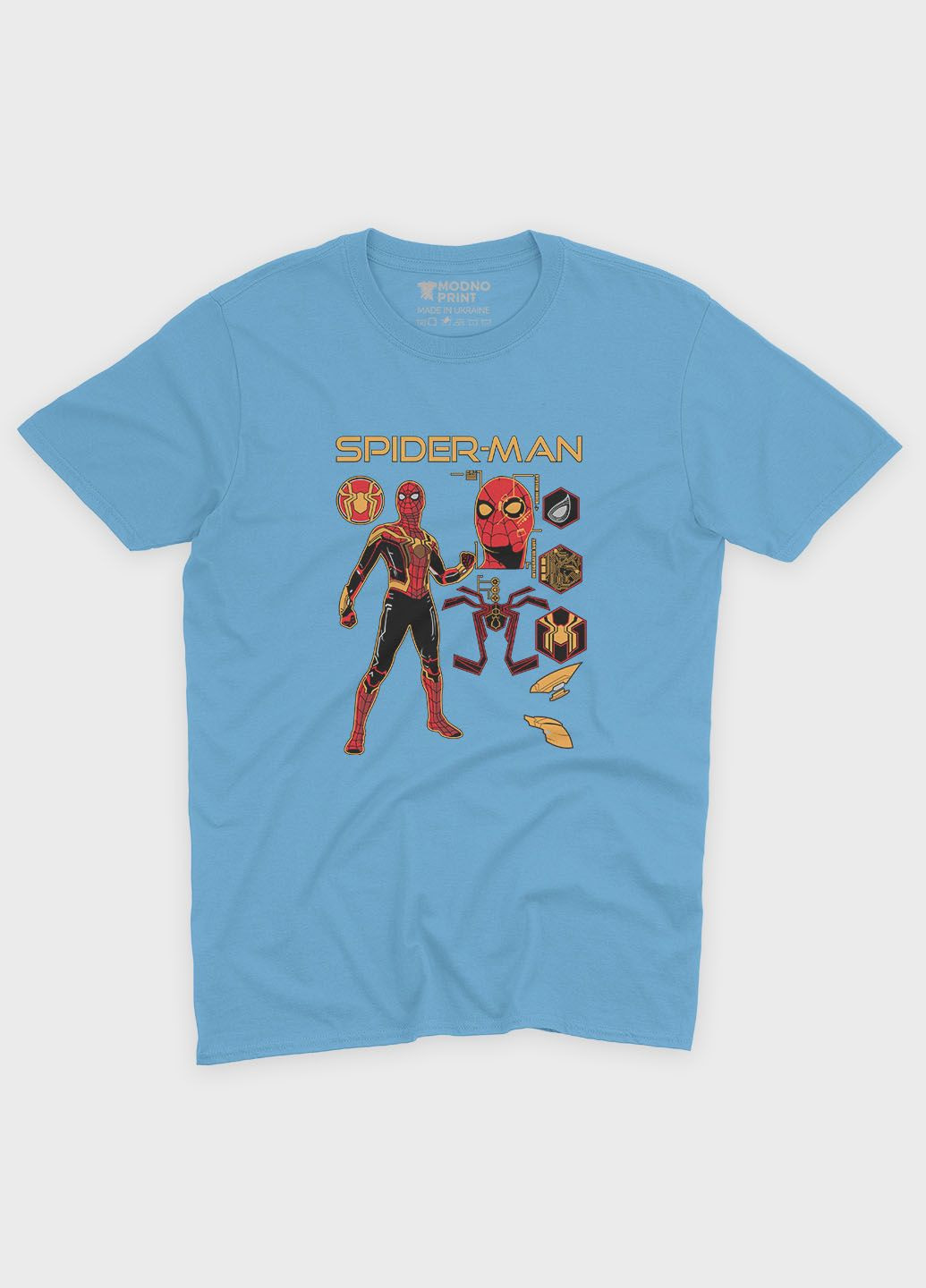 Голубая демисезонная футболка для девочки с принтом супергероя - человек-паук (ts001-1-lbl-006-014-095-g) Modno