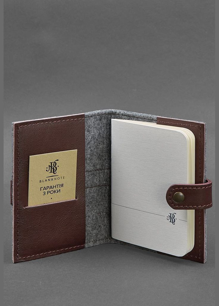 Фетровая обложка для паспорта 1.1 с бордовыми кожаными вставками (A-026348) BlankNote (329742988)