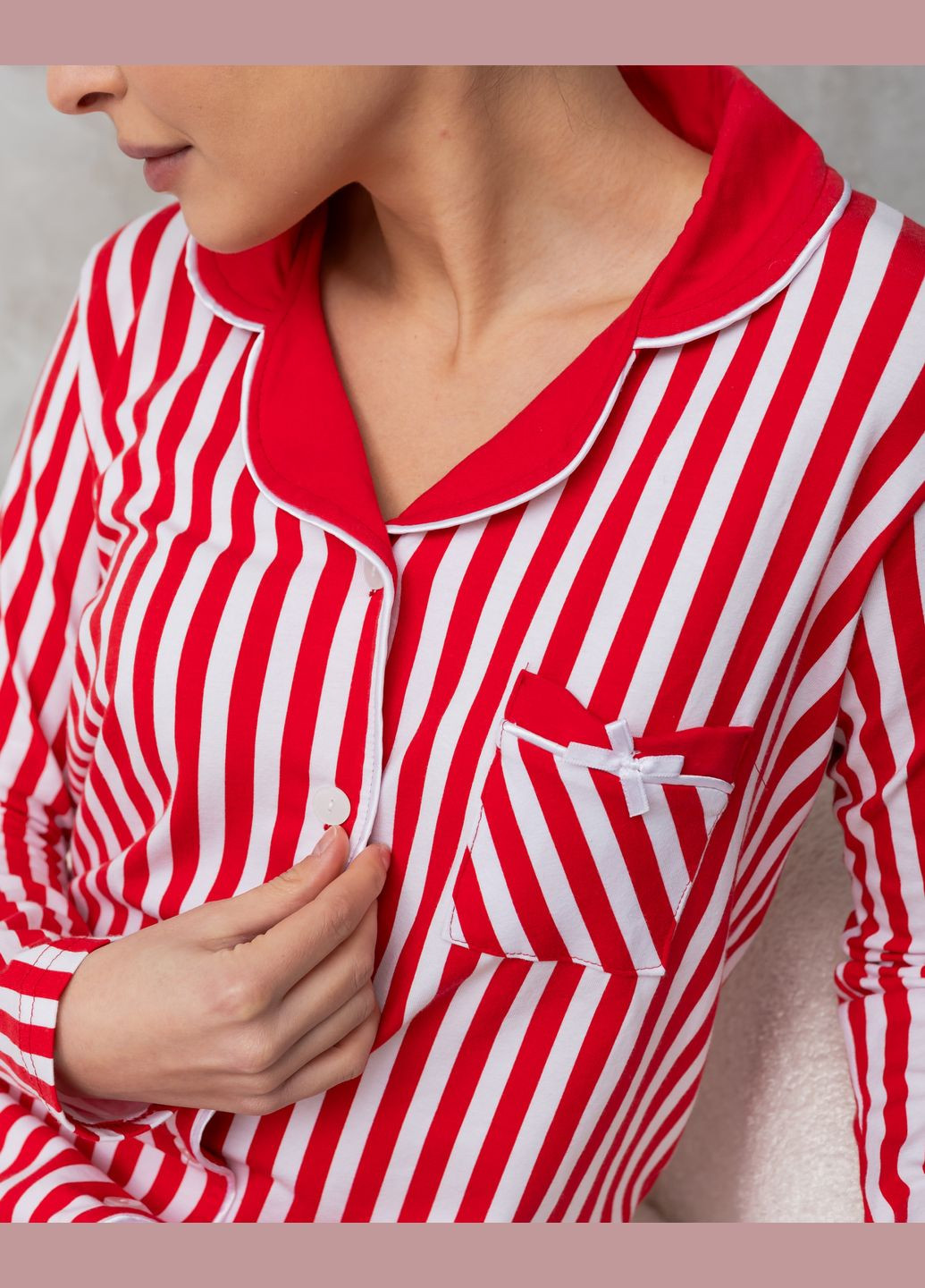 Красная всесезон пижама женская рубашка со штанами в красную полосочку размер s, m, l, xl рубашка + брюки Nicoletta Піжама