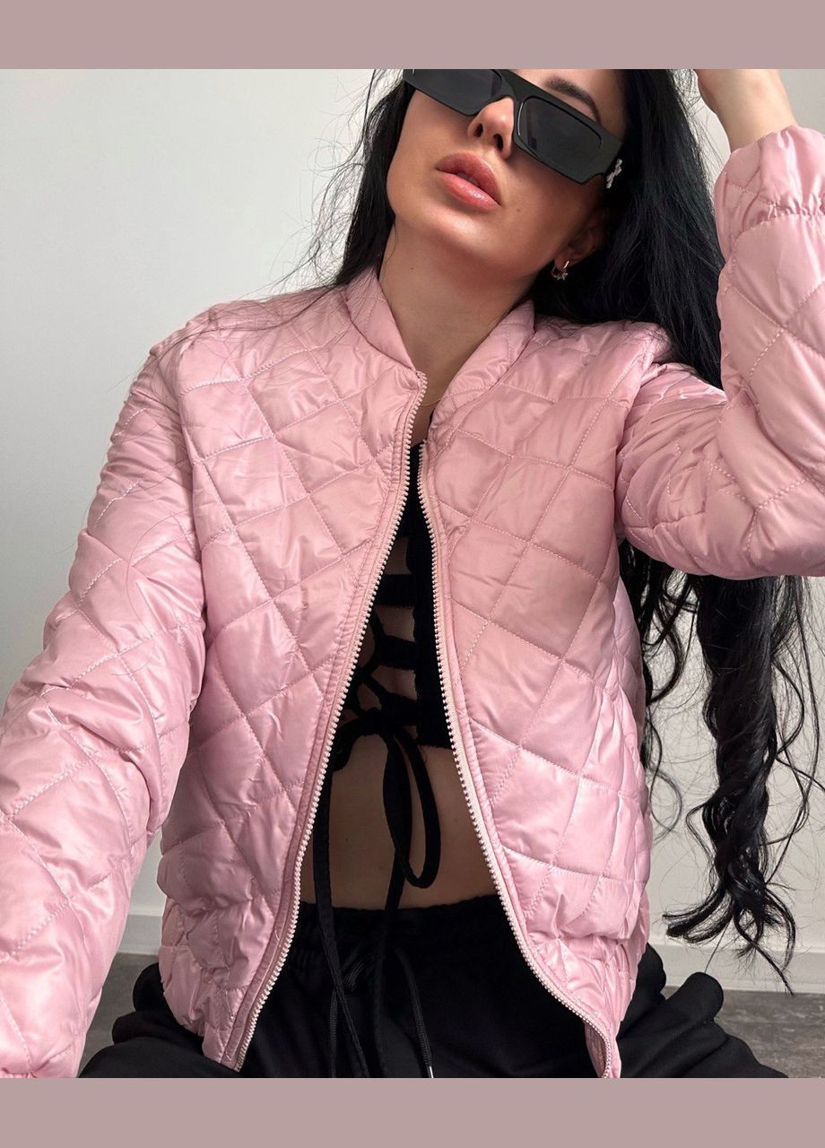 Розовая демисезонная красивая качественная однотонная куртка из плащёвки лаке на силиконе 100, лёгкая нежная розовая куртка с утеплителем No Brand 1041