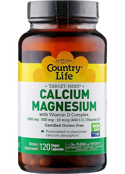 Вітамінно-мінеральний комплекс кальцію, магнію й вітаміну D Calcium-Magnesium With Vitamin D 120шт (934392-105567) Country Life (368600857)