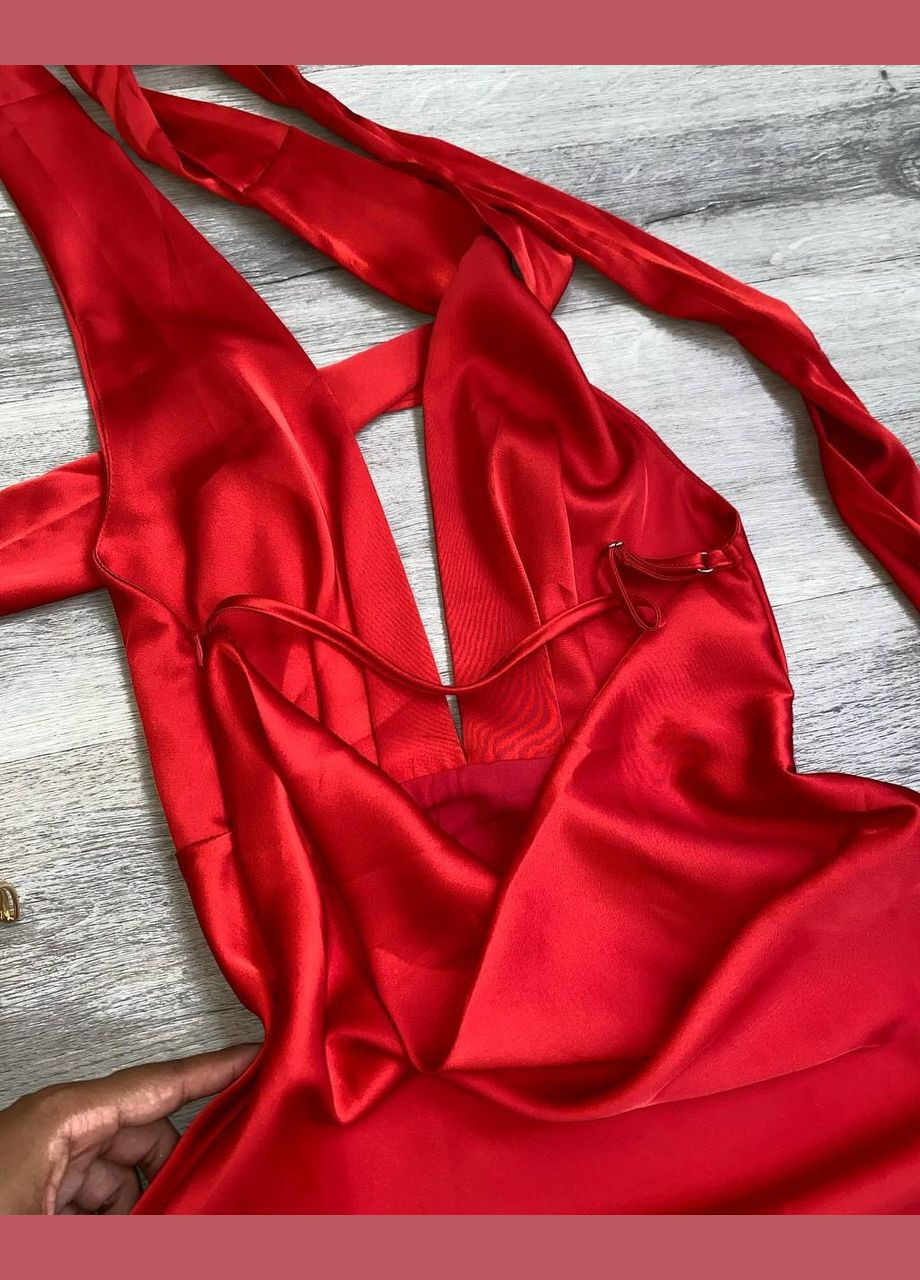 Красное праздничный, вечернее платье на завязках No Brand однотонное