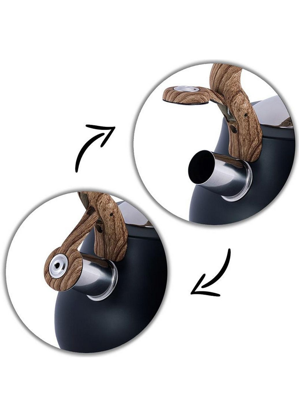 Чайник Whistling Kettle Black 2.7л зі свистком Ø16,5х23 см Kamille (289458827)