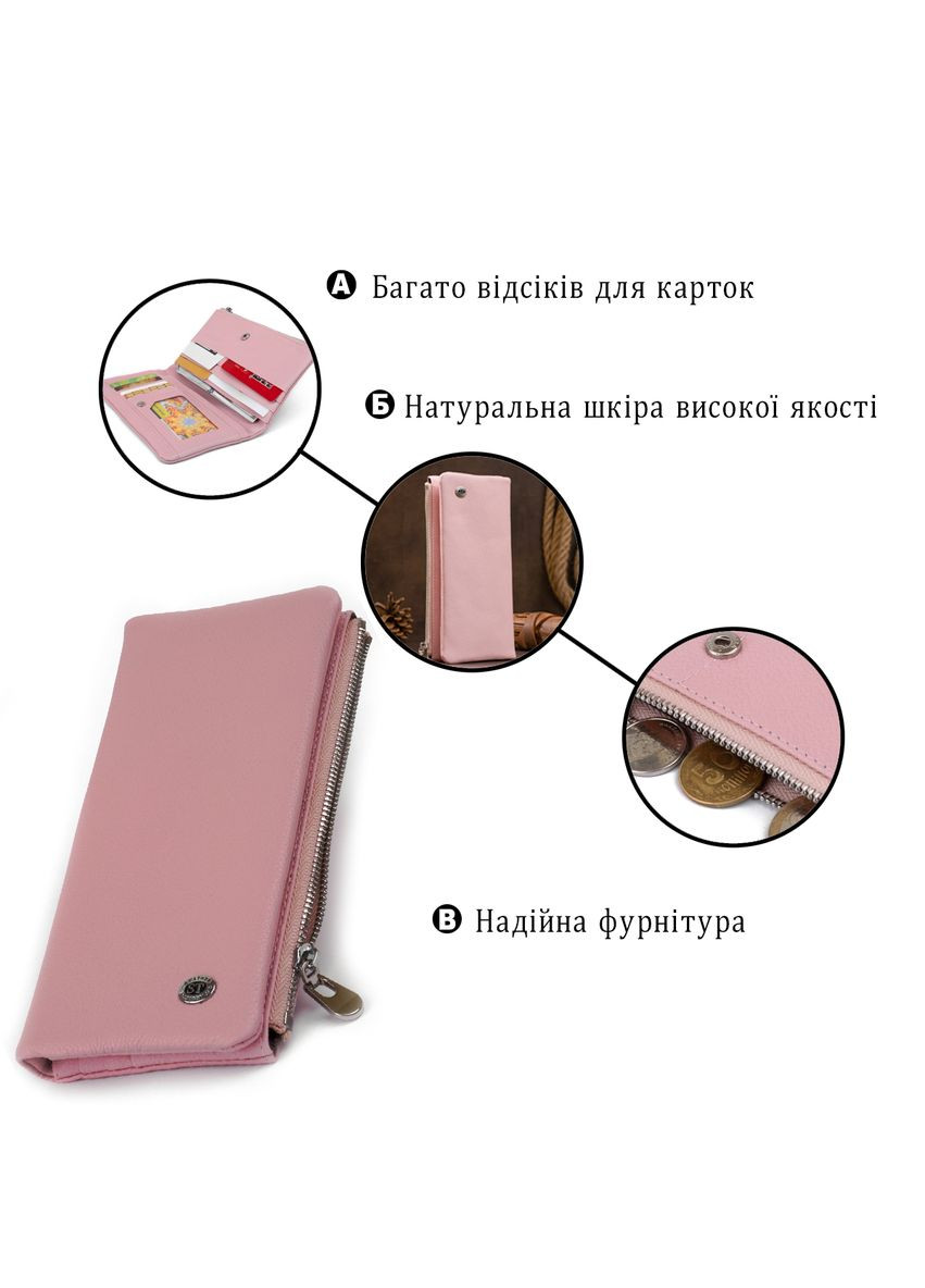 Женский кошелек на кнопке с карманом на молнии из натуральной кожи розовый (sku_19201) No Brand (328218815)