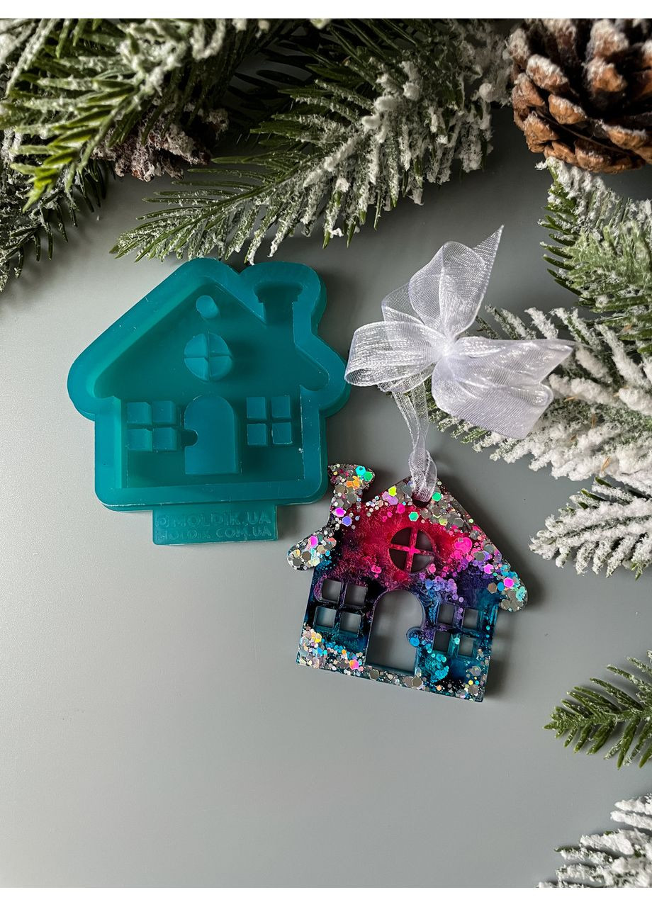 Молд Домик с дверью и 3мя окнами для новогодних игрушек на елку силиконовая форма для эпоксидной смолы No Brand (370566547)