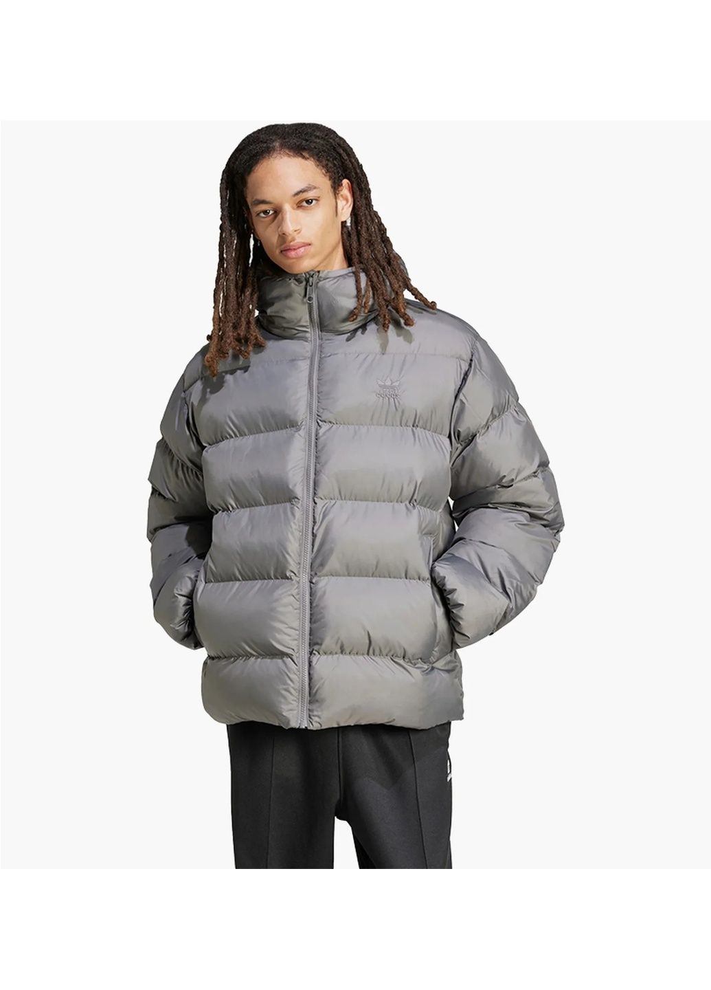 Сіра пуховик чоловічий tonal hooded puffer grey iy3398 adidas