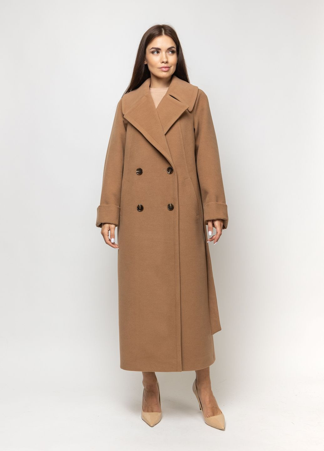 Бежевое демисезонное Пальто классическое женское Марсель. оверсайз CHIUAS