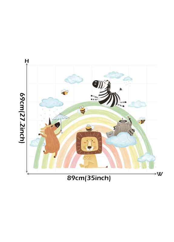 Вінілові наклейки в дитячу на стіну Веселка в хмарах і звірі ( лист 60 х 60 см) No Brand (302242414)