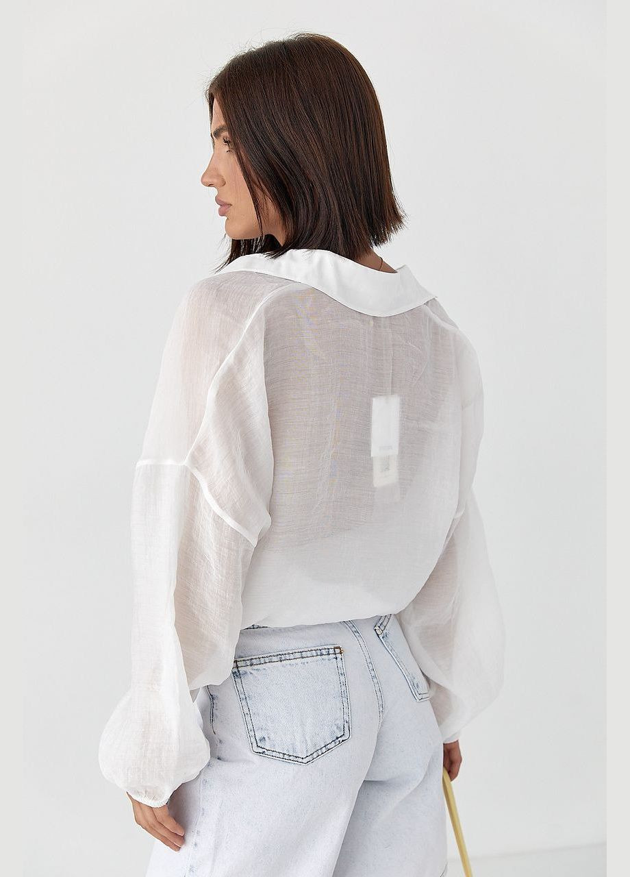 Белая праздничный, пляжный, повседневный, кэжуал, вечерний рубашка однотонная Lurex с длинным рукавом