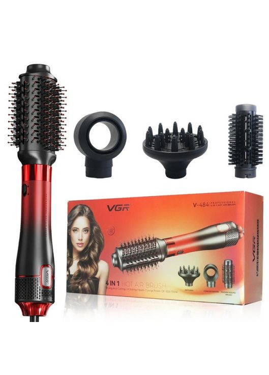 Фен-щетка стайлер 4 в 1 V-484 4 насадки красный VGR (325875926)
