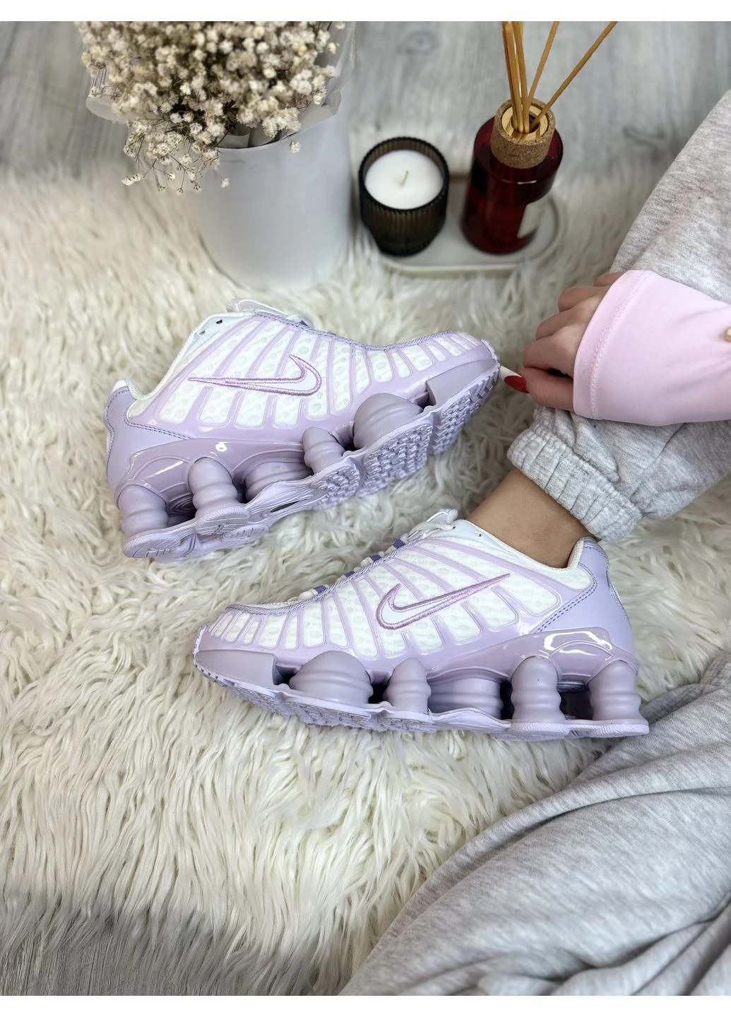 Білі кросівки чоловічі nike shox white violet найк шокс тл білі демісезон No Brand