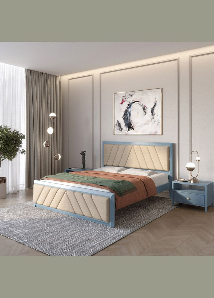 Односпальне дерев'яне ліжко Барселона Б2 (S7010R90B)/Аляска 23 (Бежевий) 90х190 см (MBG-12566) Mebigrand (366087246)