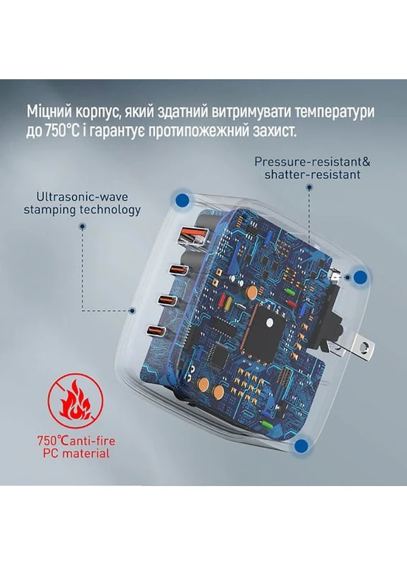 Зарядное устройство Power Delivery GaN (USBA + 3USB TYPE-C) (100W) Black (CW-CHS047PD-BK) Colorway (308791296)
