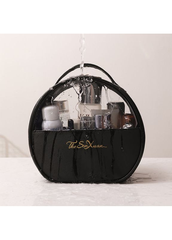 Кругла оригінальна та модна косметичка з віконцем Чорна No Brand (329142081)