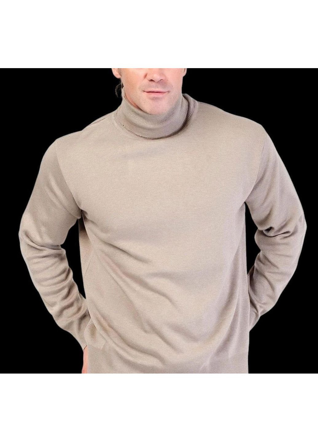 Бежевый демисезонный 🖤 классический мужской свитер с отворотом из турецкого трикотажа — замеры в описании DK/DL Мода без кордонів