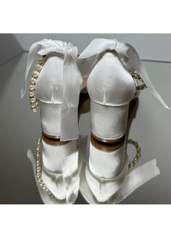 No Brand Жіночі туфлі Весільні атласні ремінцем з перлами та з брошкою перли квітка (знімається) 5 см білий з текстиль, — (351394491)