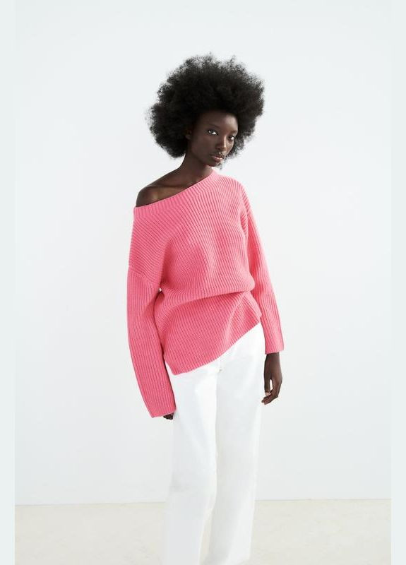Рожевий зимовий светр вʼязаний оверсайз джемпер Zara