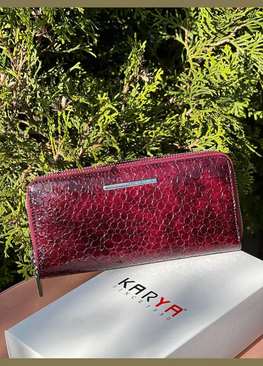 Кошелек женский на двух молниях натуральная кожа лак Турция бордовый Karya (341322937)