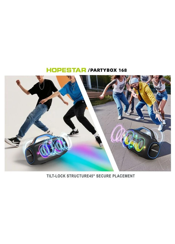 Колонка Party Box 168 з 2-ма мікрофонами 400W 32000mAh Чорний 62352 Hopestar (399740168)