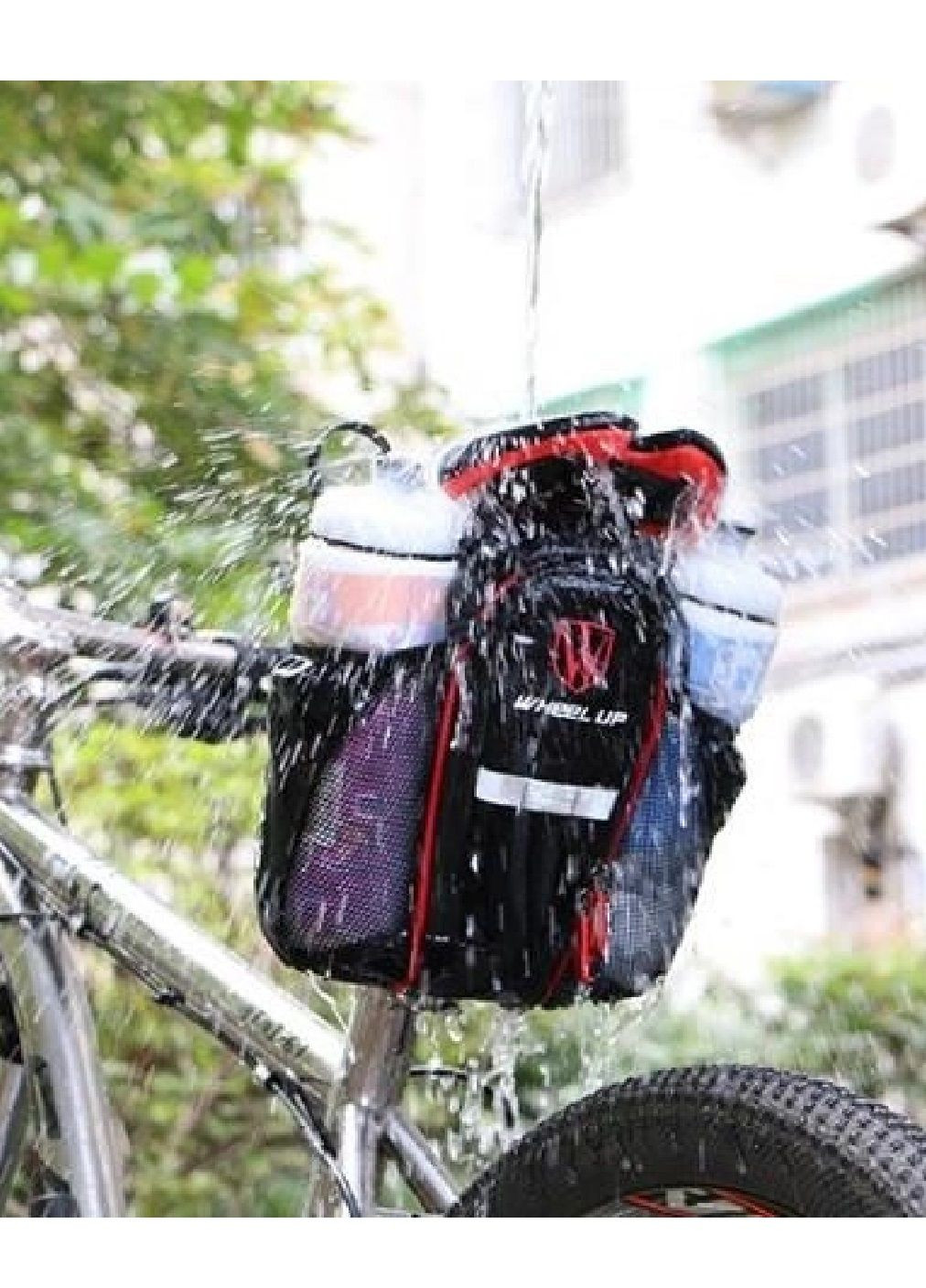 Велосумка сумка бардачок водонепроницаемая на велосипед с карманами для бутылок 26х8,8 см (476376-Prob) Черная с красным Unbranded (280801074)