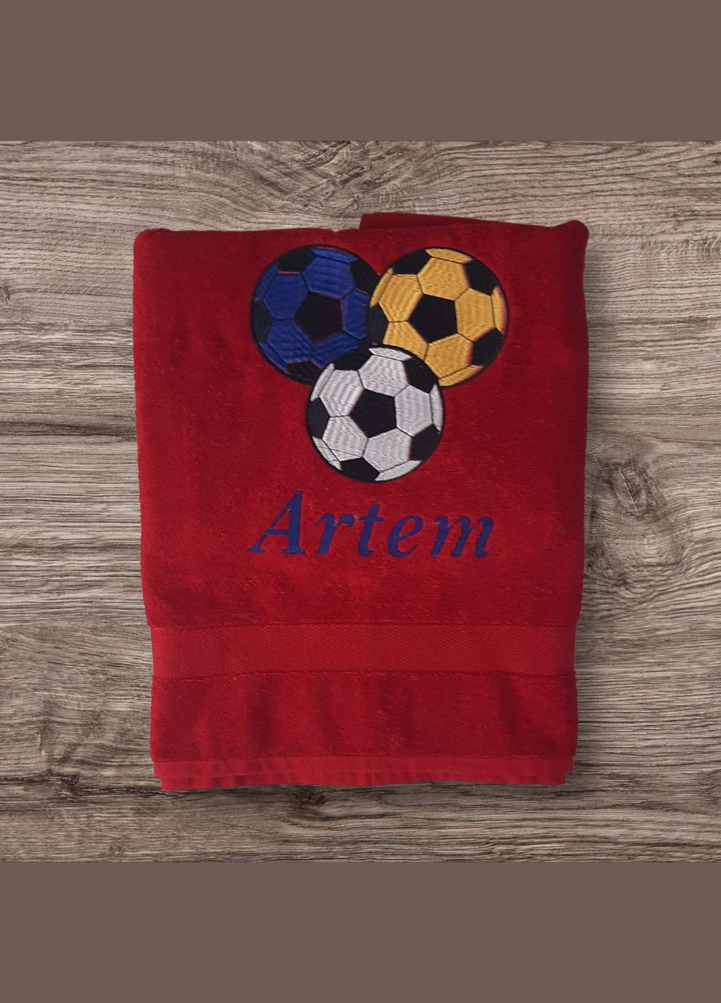 Детское махровое полотенце с футбольной вышивкой и именем под заказ Arisha Лазневий рушник (342264390)