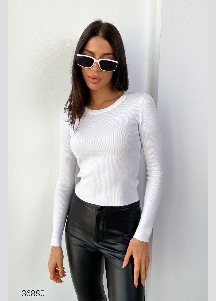 Белый демисезонный джемпер в рубчик с круглым вырезом джемпер Liton