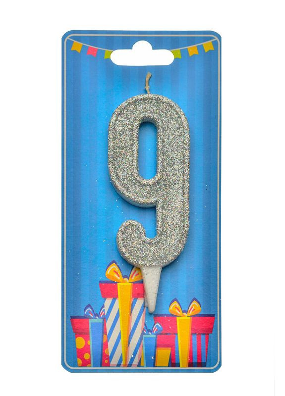 Свеча цифра 9 серебро No Brand (302313180)