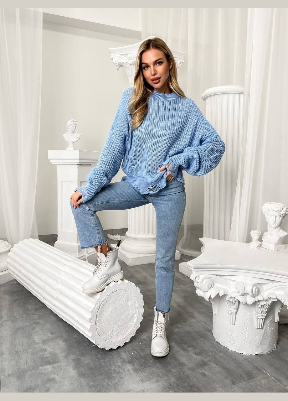 Жіночий светр з дірками блакитного кольору р.42/46 407261 New Trend (285711629)