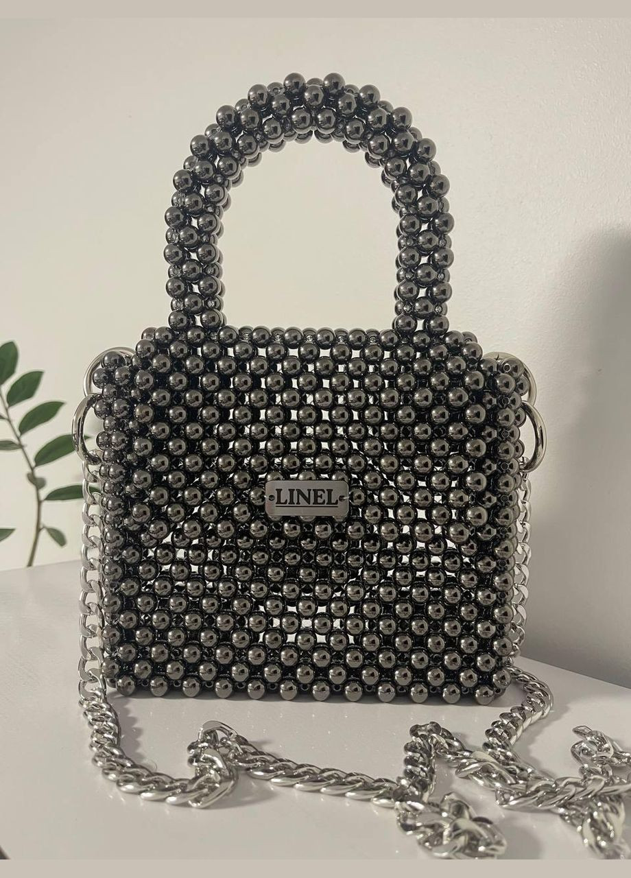Сумка жіноча сіра з намистин ручна робота 021 Felicita (336377601)