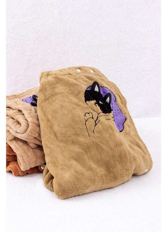 Женское полотенце-халат из микрофибры с вышивкой кисей (p-18461) Носи своє кошки хаки
